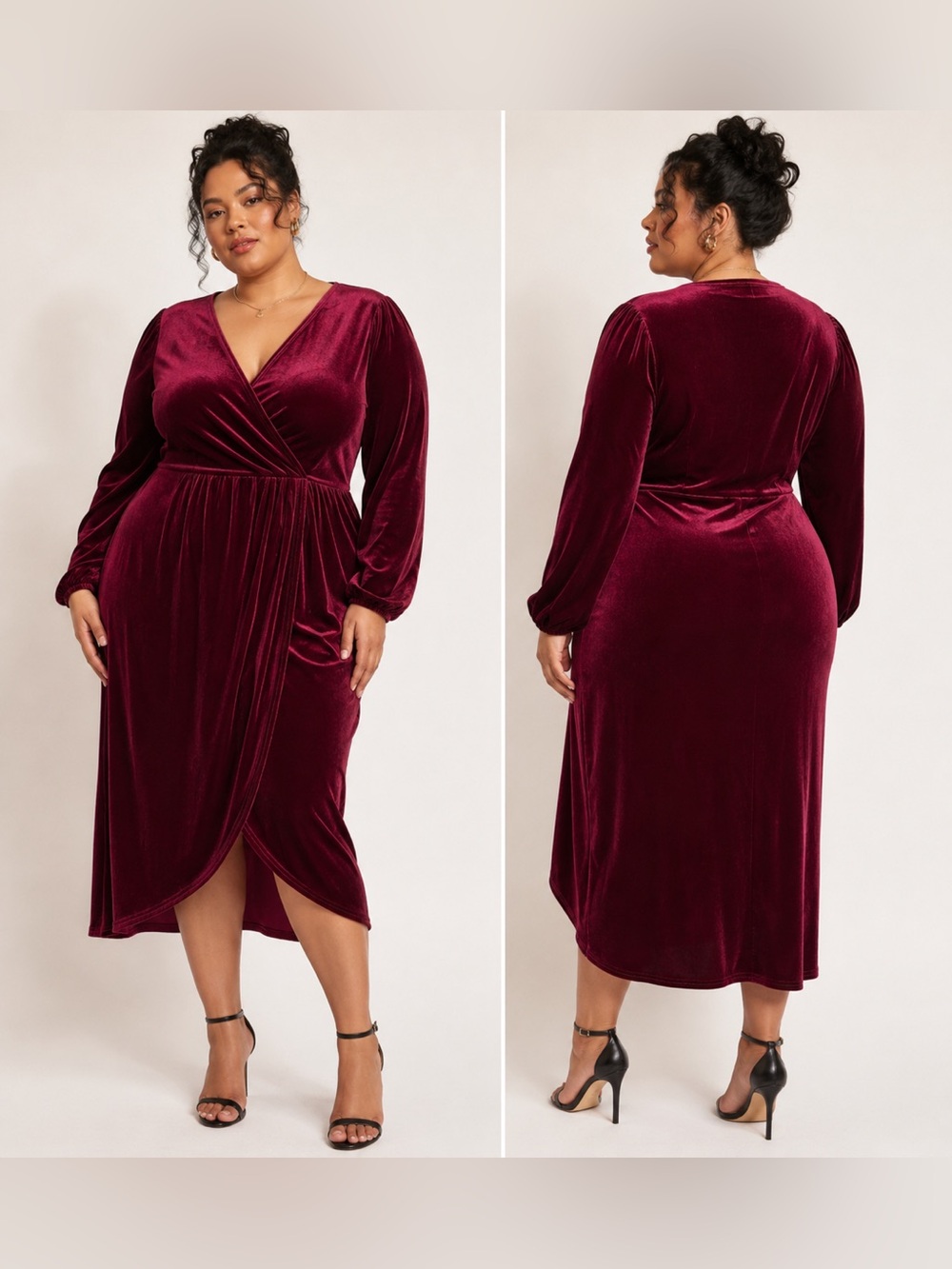 NWT A New Day Burgundy Velvet Faux Wrap Midi Dress Long Sleeve Holiday XL